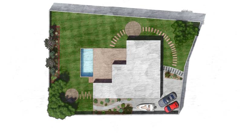 Conception graphique d’un aménagement de jardin sur le bassin d’Arcachon.